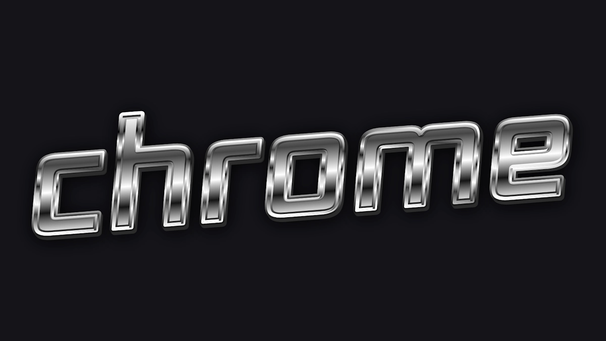 Texte 3D métallique chromé avec reflets argentés