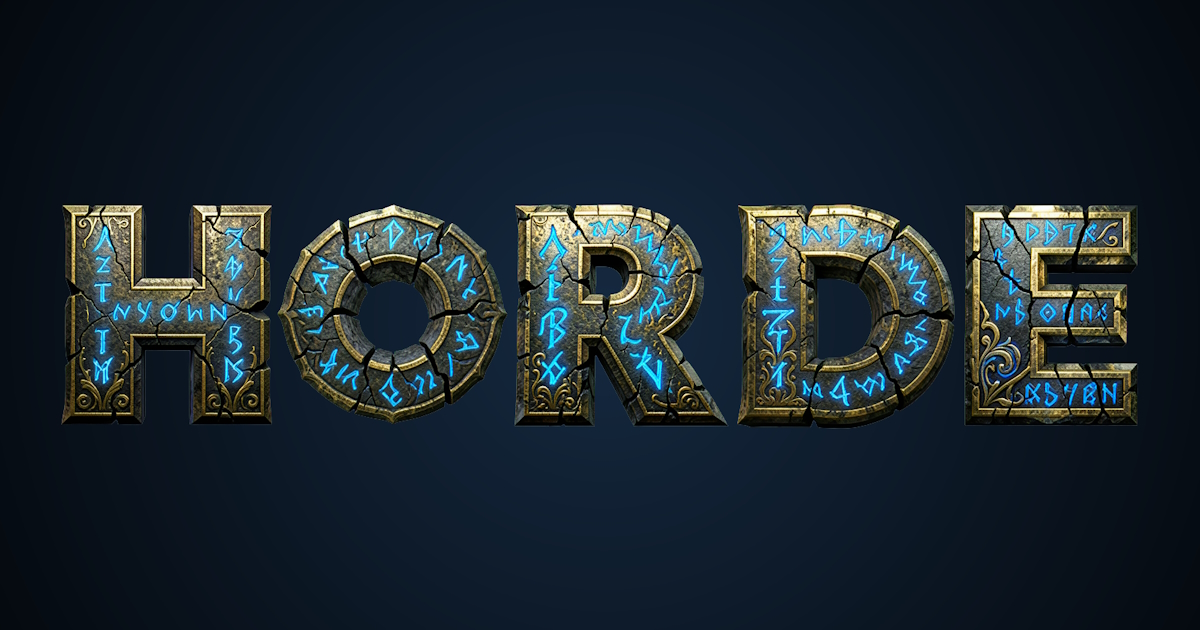 Texte magique : exemple de génération d'une police 3D en pierre avec des runes lumineuses bleues
