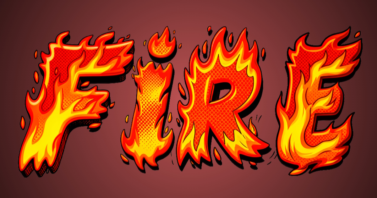 Texte de comics feu : exemple de génération d'une police de style cartoon avec flammes