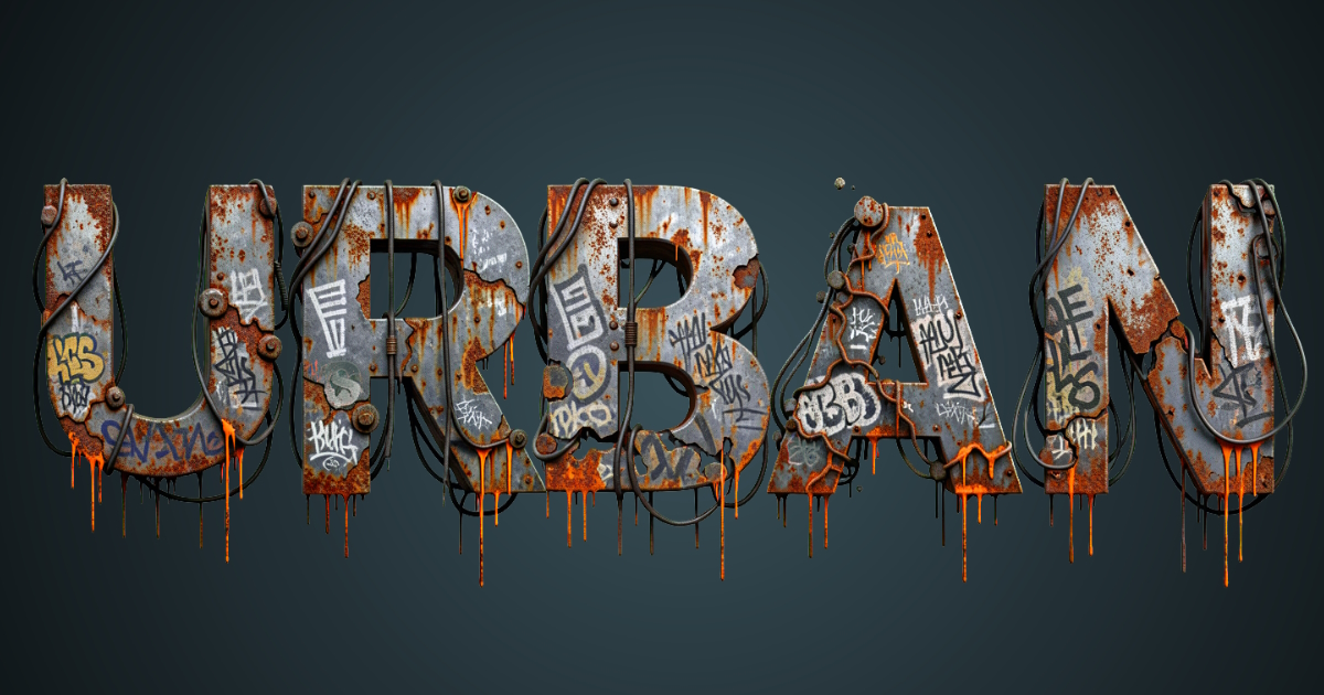 Texte urbain : exemple de génération d'une police grunge à partir de métal rouillé avec graffiti