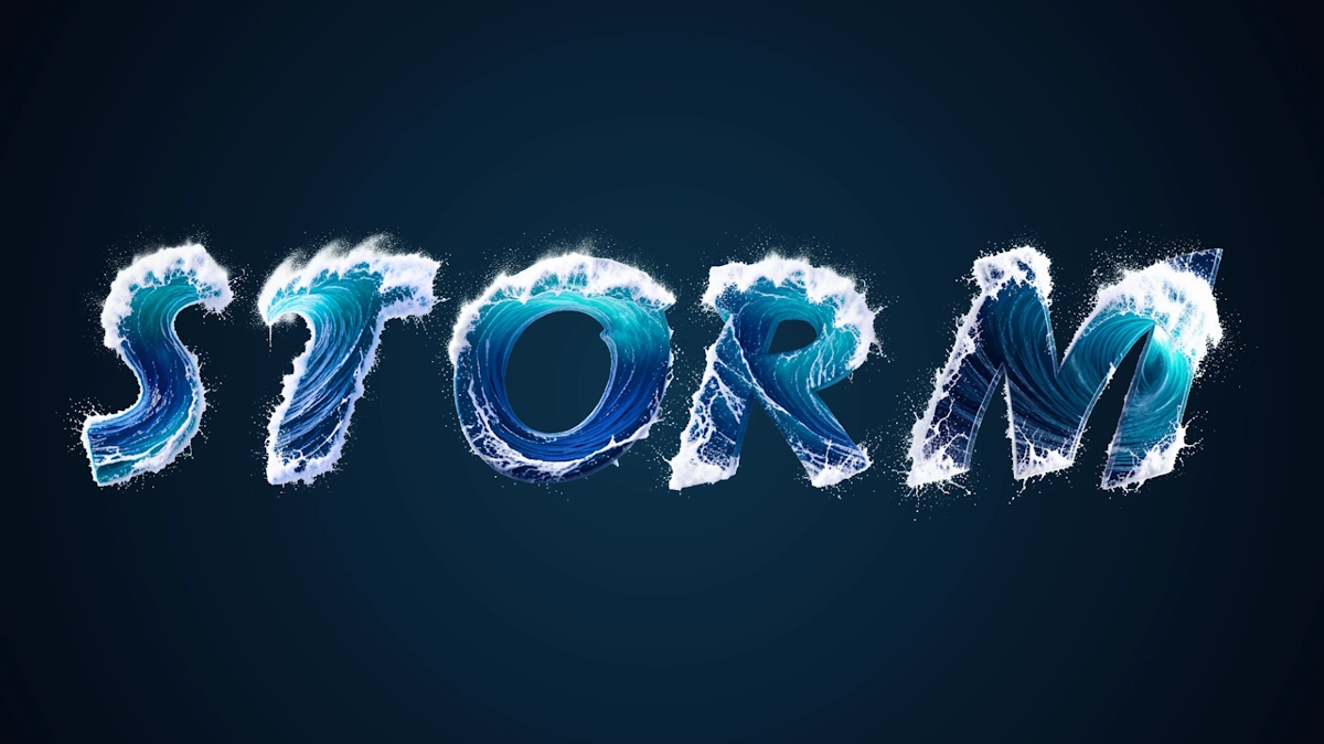 Texte 3D aquatique rafraîchissant sous forme de vagues marines avec mousse blanche