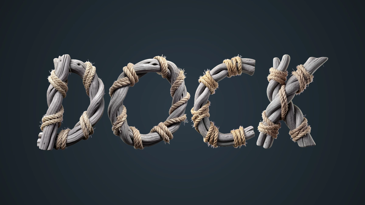 Texte 3D en branches sèches, liées avec une corde dans un style maritime