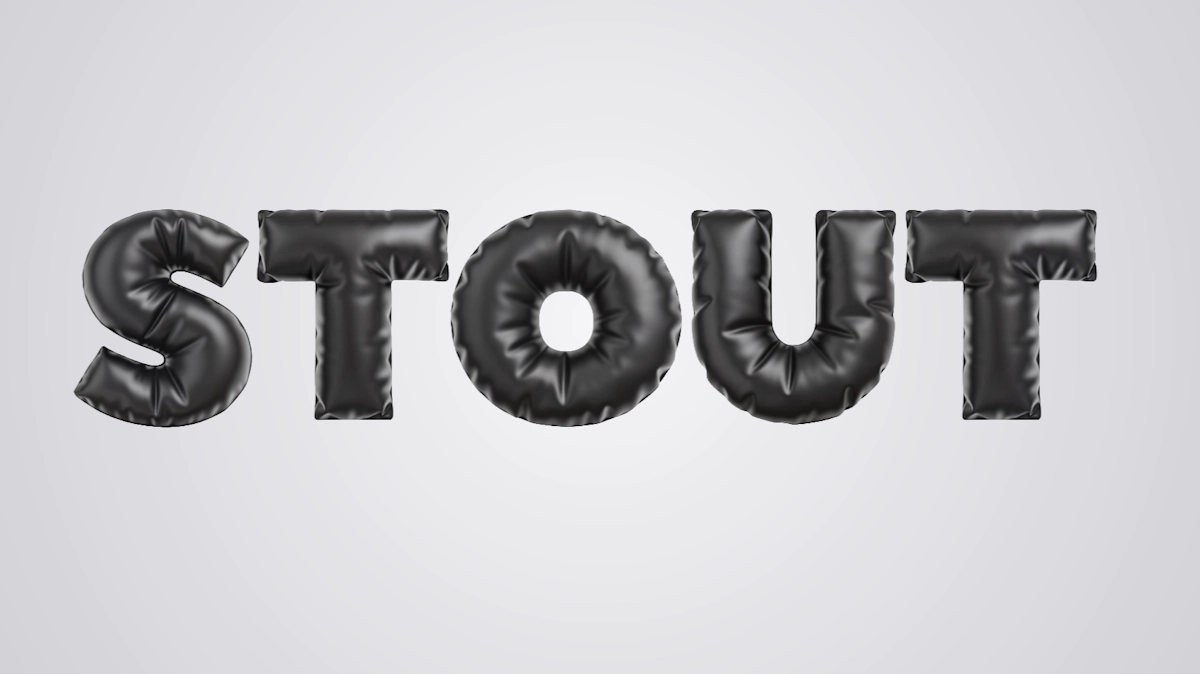 Texte 3D volumineux en ballons gonflés noirs avec reflets brillants