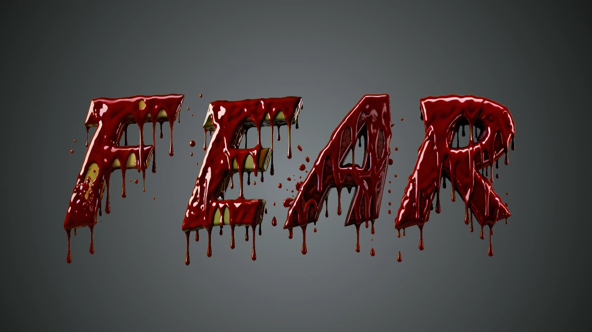 Texte 3D effrayant recouvert de sang qui coule abondamment
