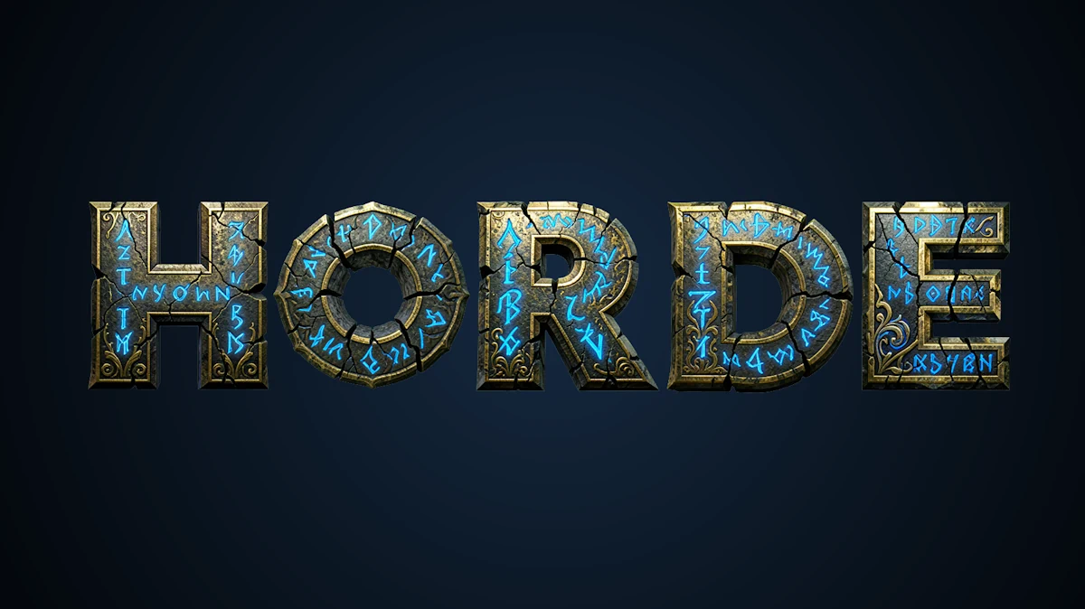 Texte 3D épique en pierre ancienne avec runes magiques bleues brillantes