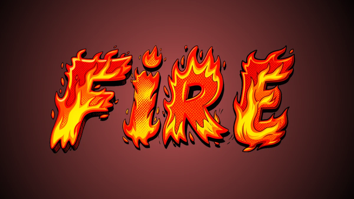 Texte incandescent au style de bande dessinée avec effet demi-ton et flammes