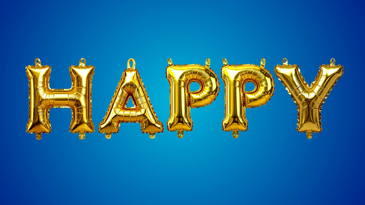 Texte 3D festif en ballons dorés : lettres gonflées