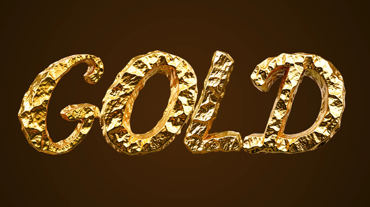 Texte 3D volumineux en minerai d'or : lettres réalistes en or