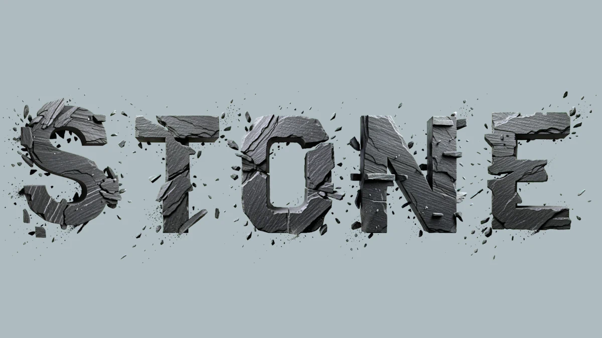 Texte 3D en ruine avec éclats et fissures