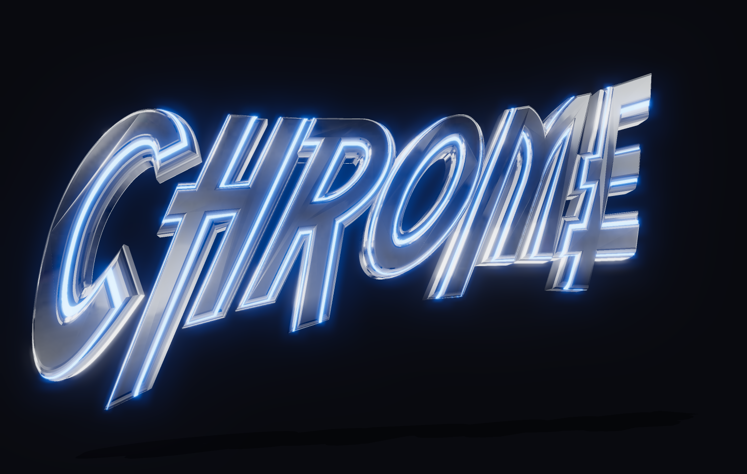 Texte 3D en chrome avec éclairage néon bleu. Polices 3D.