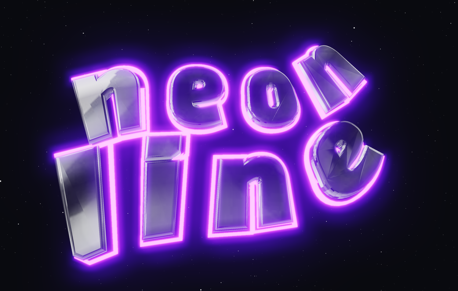 Texte 3D au style rétro années 80. Police chrome néon.