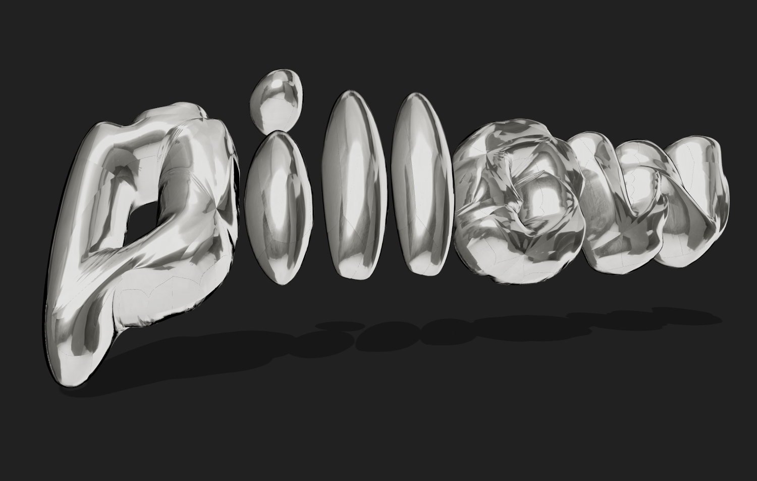 Texte 3D gonflable en chrome. Police au style coussins.