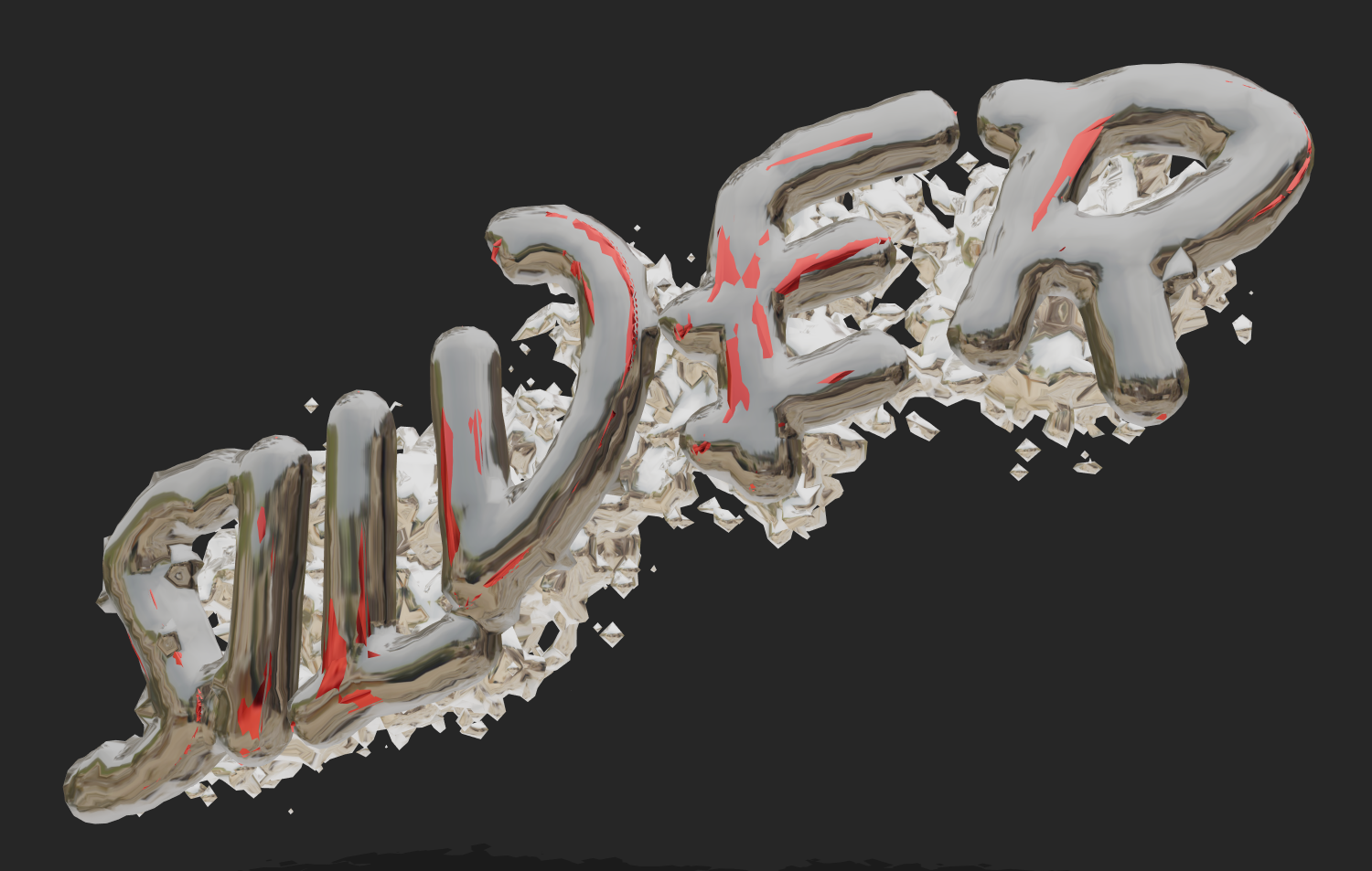 Texte 3D au style chrome écaillé. Police 3D grunge.