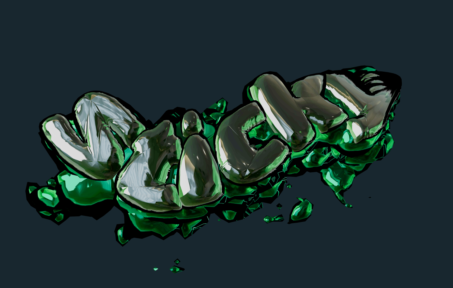 Texte 3D au style verre vert fondu. Belle inscription.